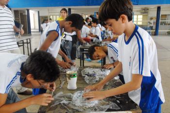 Alunos Educação Tempo Integral, oficina de máscaras