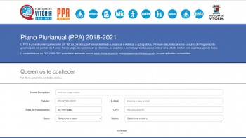 Imagem da página de internet do Plano Plurianual 2018-2021