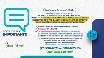 Comunicado sobre envio da declaração do imposto de renda
