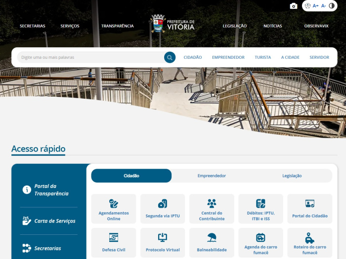 Página inicial do site PMV