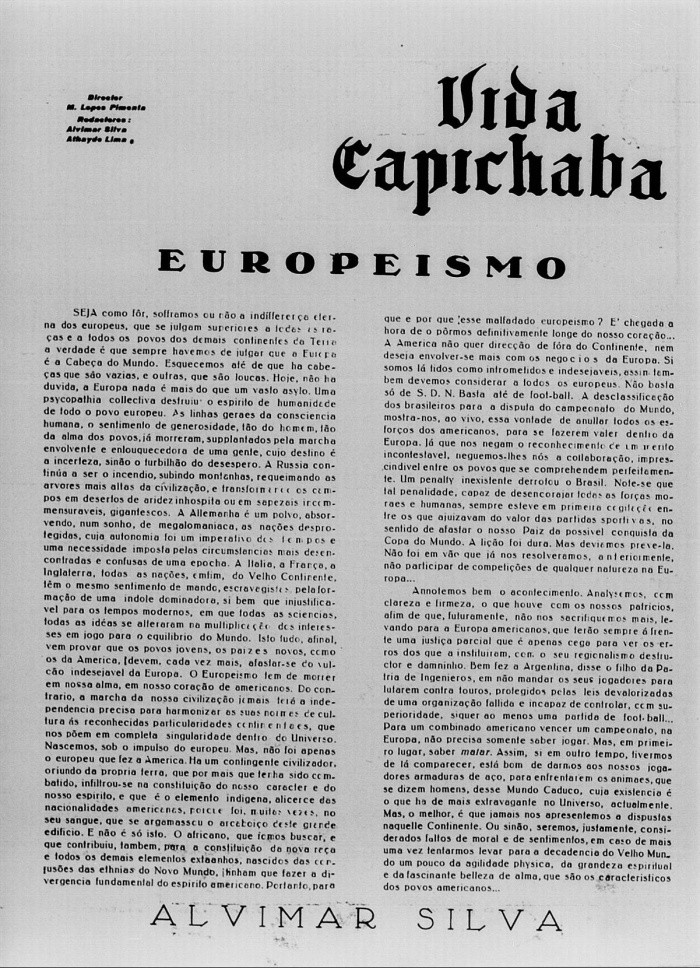 Alvimar Silva denuncia preconceito com os sul americanos na Copa. Revista Vida Capixaba, 1938