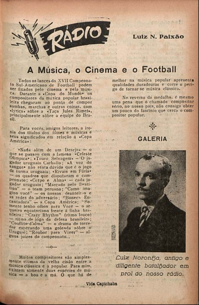 Luiz Paixão faz anedotas, associando nome de filmes a situações na Copa. Revista Vida Capixaba, 1953