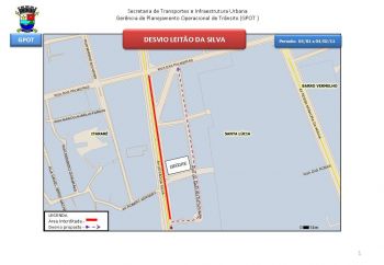 Mapa de interdição da avenida Leitão da Silva