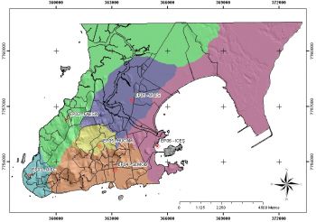 Mapa com área monitoradas por pluviógrafos