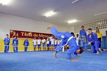 Aula de Judô no Centro de Excelência de Ginástica e Lutas