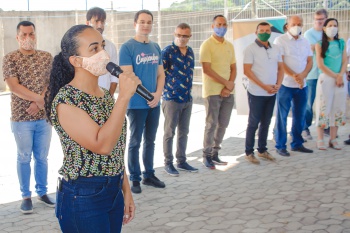 Assinatura da Ordem de Serviço do reinício da construção da EMEF Paulo Reglus Neves Freire, em Inhanguetá