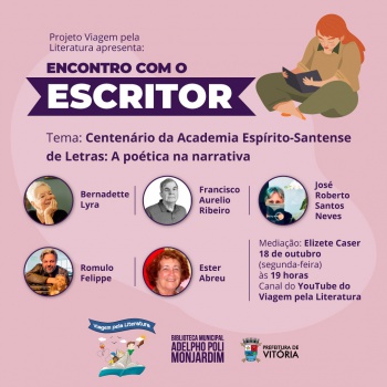 "Encontro com o Escritor" acontece via YouTube na próxima segunda (18) às 19 horas