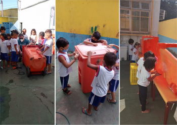 Crianças de Cmei constroem carrinhos de corrida reciclando material descartado
