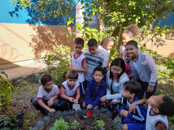 Educação nutricional: estudantes plantam hortaliças em projeto de escola