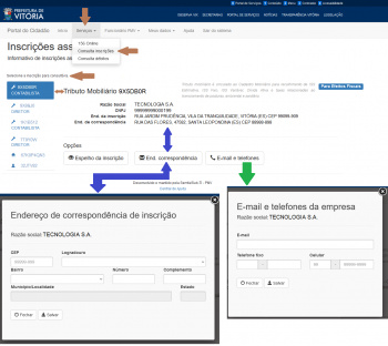 Captura de tela que ilustra a alteração de dados de pessoa jurídica