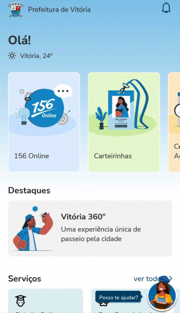 Tela inicial novo app Vitória Online