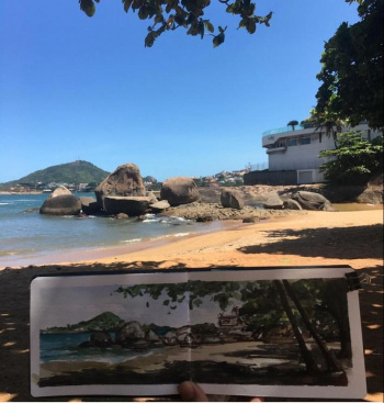 Diretamente da Ilha das Caieiras, uma arte feita à luz do sol, ao ar livre, uma pintura em aquarela.