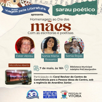 Homenagem às Mães: Cultura realiza sarau poético na próxima terça-feira (7)