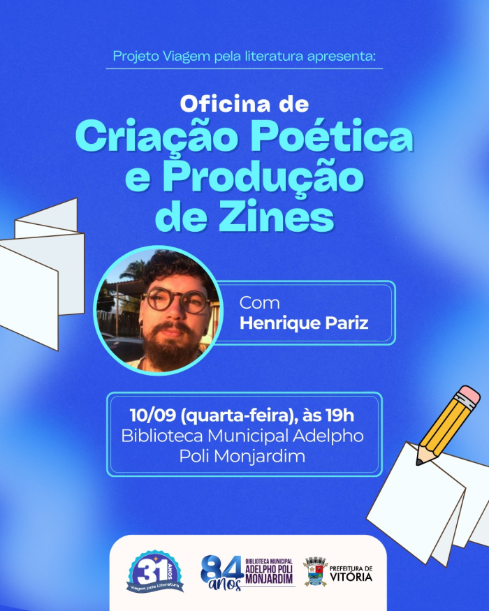Oficina é gratuita e destinada a maiores de 16 anos de idade.