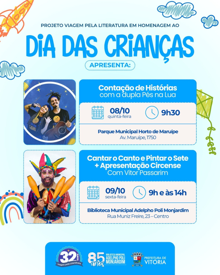 Projeto Viagem pela Literatura promove programação especial para o Dia das Crianças